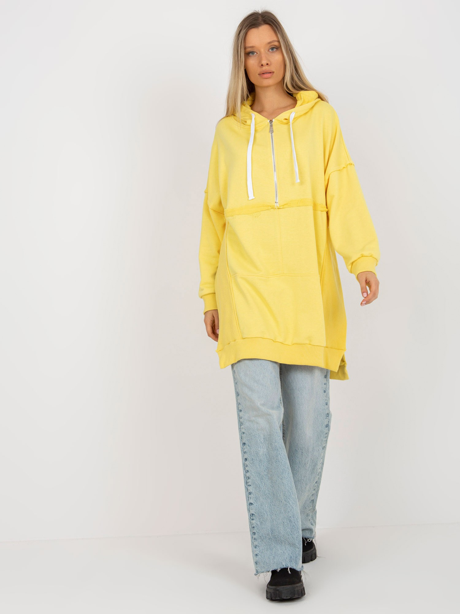 Žltá bavlnená oversize mikina so zipsom FA-BL-8105.38P-yellow Veľkosť: ONE SIZE