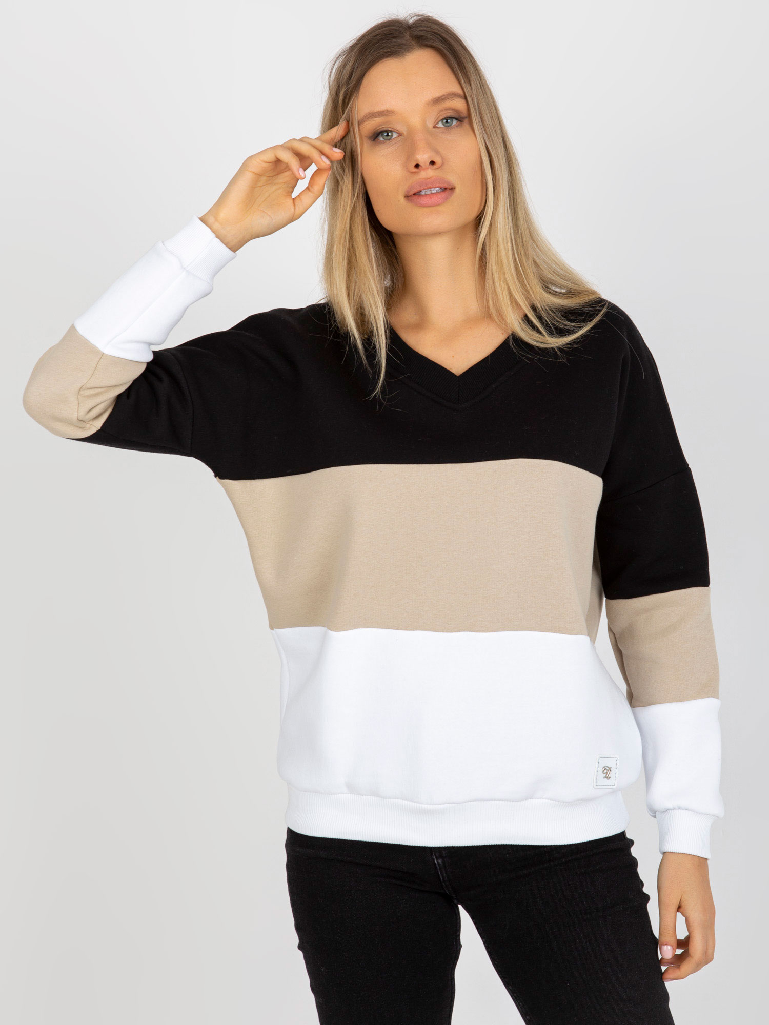 Čierna dámska pruhovaná mikina RV-BL-8377.89-black-beige Veľkosť: ONE SIZE