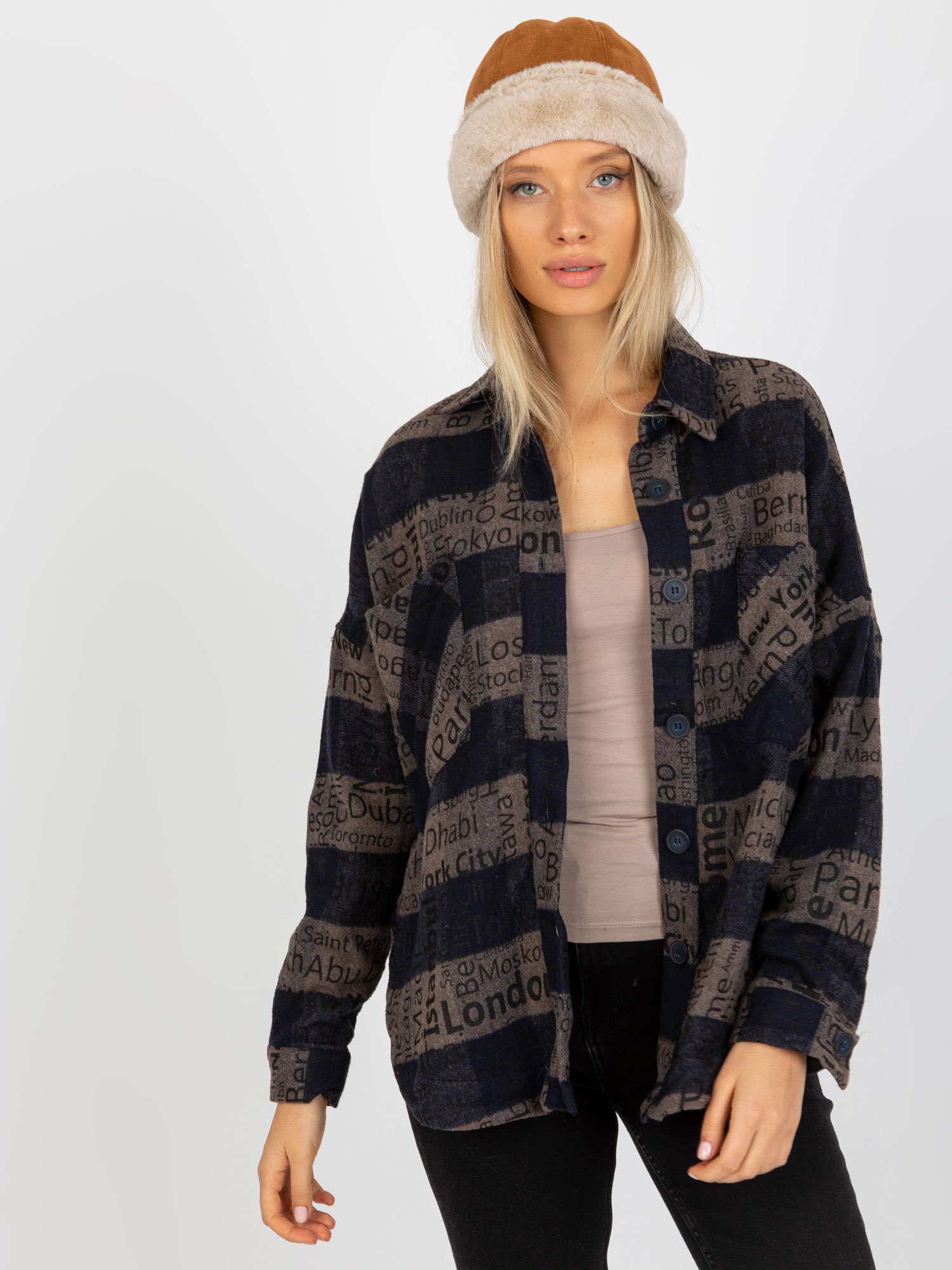 Tmavomodrá károvaná košeľa s nápismi DN-KS-3990.95P-dark blue Veľkosť: S