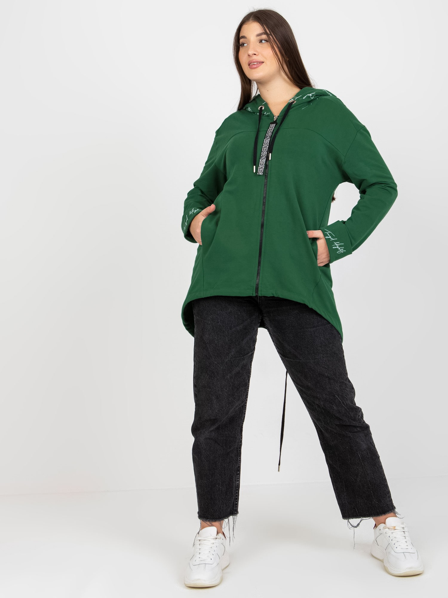 Tmavozelená asymetrická mikina -RV-BL-8266.34P-dark green Veľkosť: ONE SIZE
