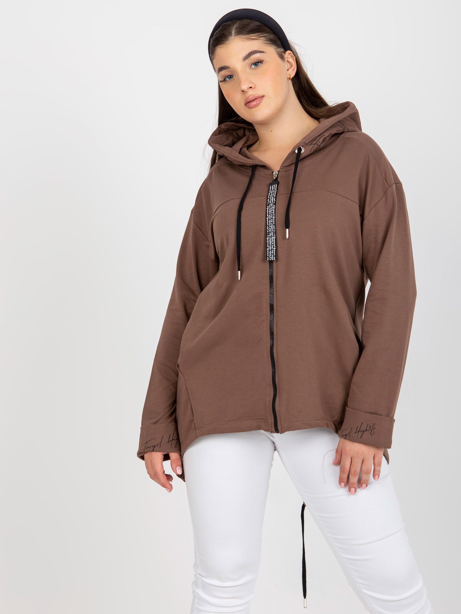 Hnedá asymetrická mikina -RV-BL-8266.34P-brown Veľkosť: ONE SIZE