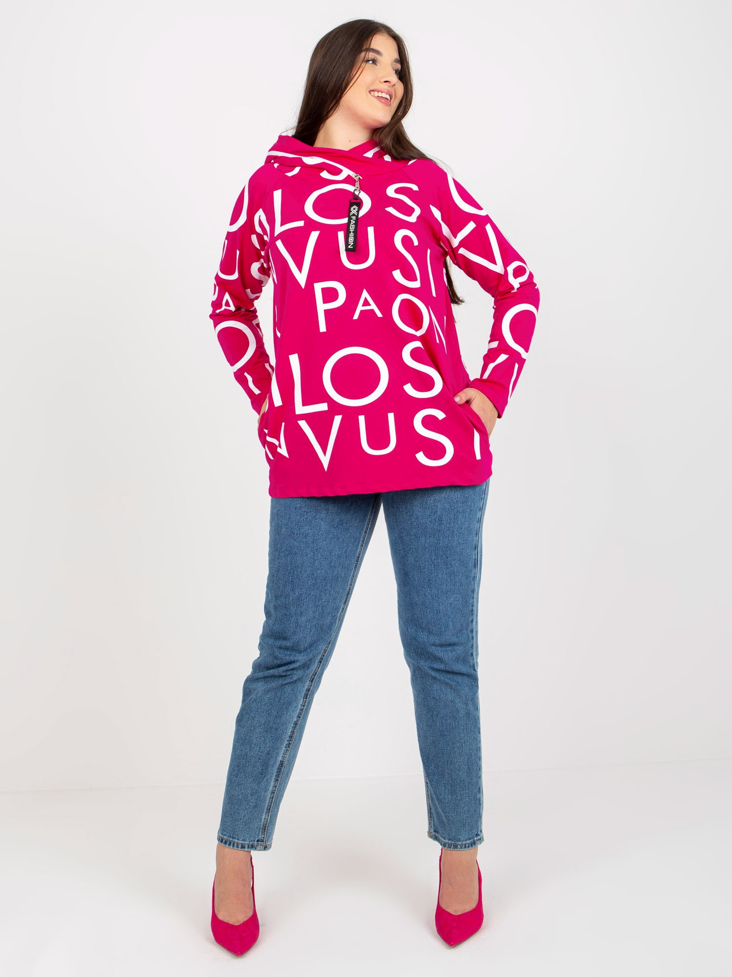 Fuchsiová mikina s potlačou -RV-BL-5056-1.95-fuchsia Veľkosť: ONE SIZE