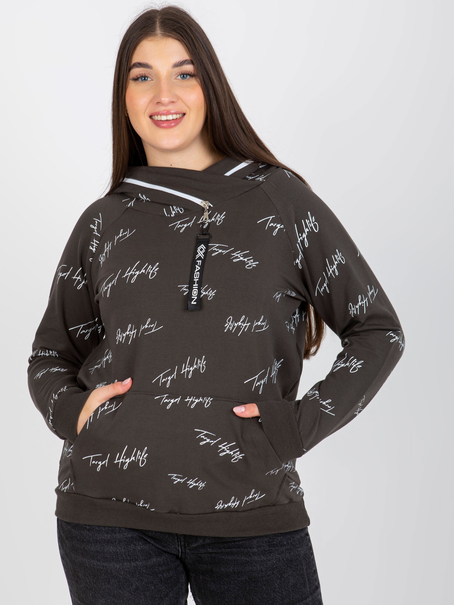 Khaki mikina s nápismi RV-BL-8351.95-khaki Veľkosť: ONE SIZE