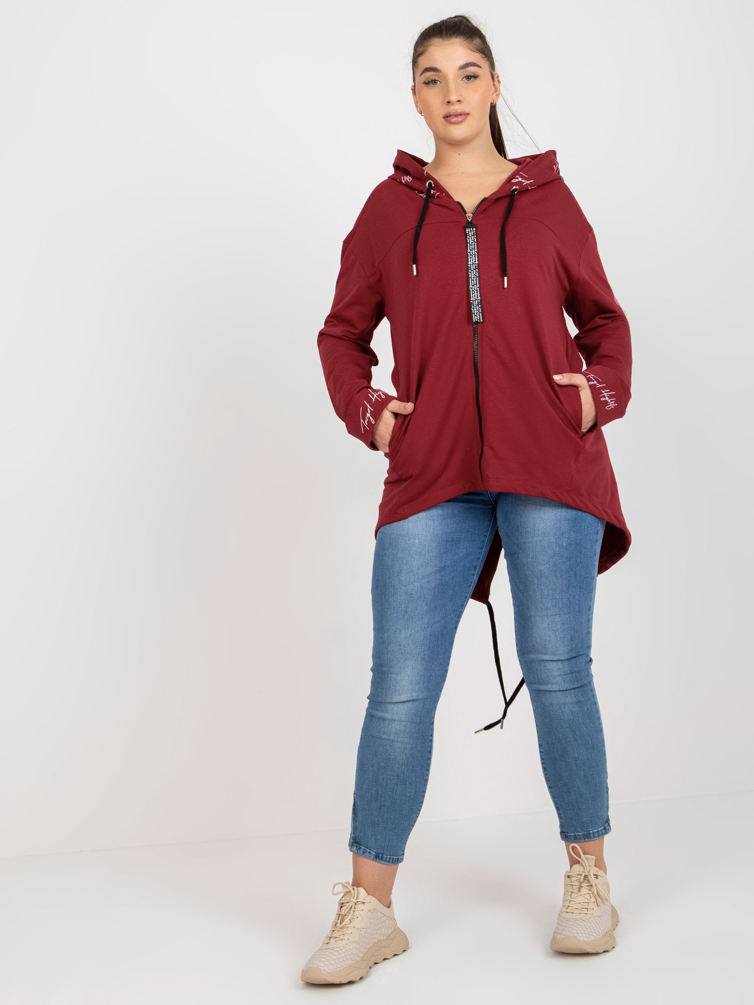 Vínová asymetrická mikina RV-BL-8266.34P-bordo Veľkosť: ONE SIZE