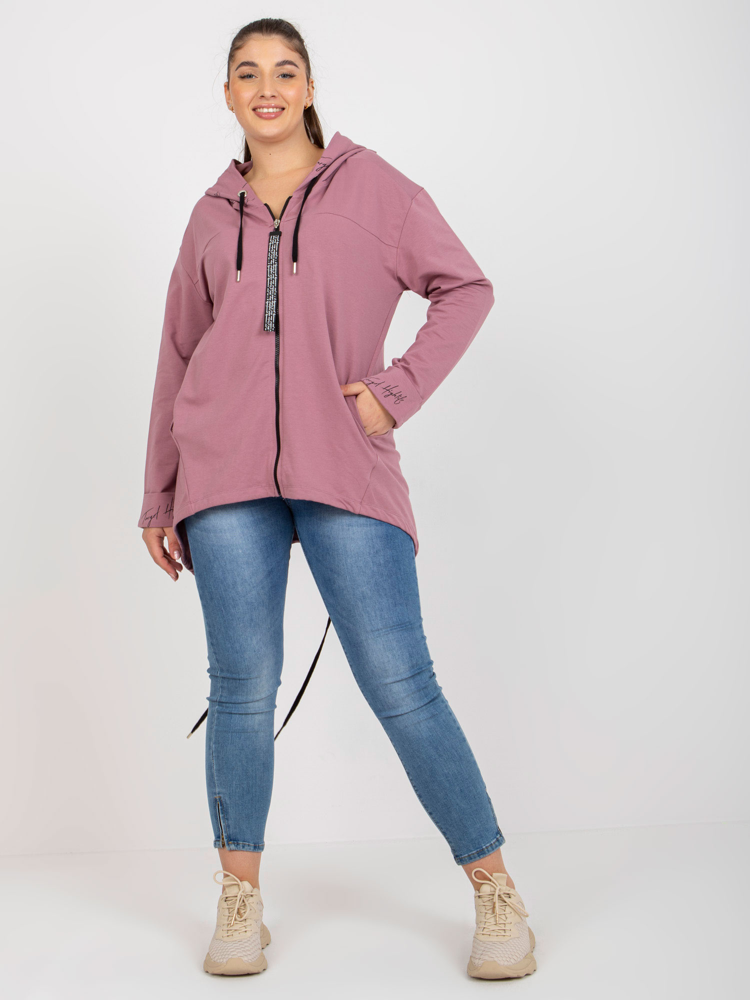 Tmavoružová asymetrická mikina RV-BL-8266.34P-dark pink Veľkosť: ONE SIZE