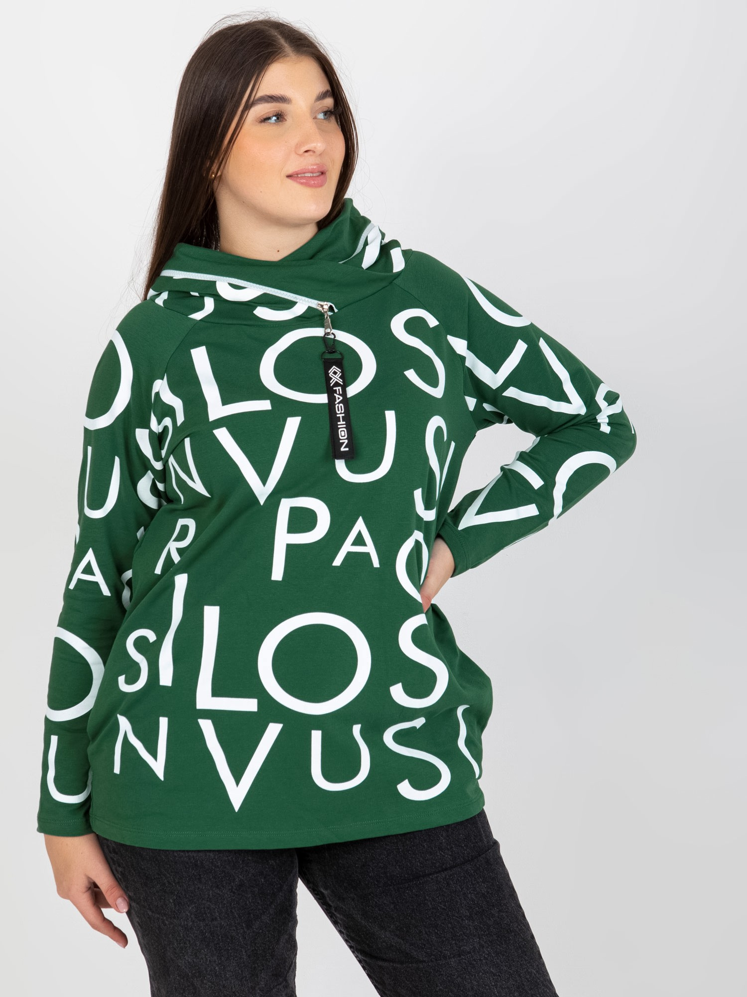 Tmavozelená mikina s potlačou -RV-BL-5056-1.95-dark green Veľkosť: ONE SIZE
