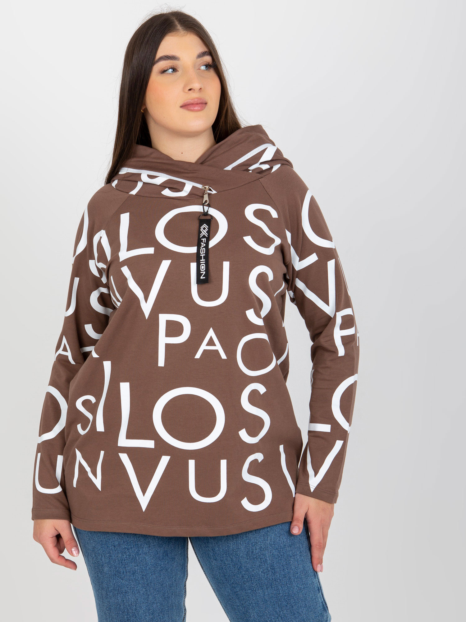 Hnedá mikina s potlačou RV-BL-5056-1.95-brown Veľkosť: ONE SIZE