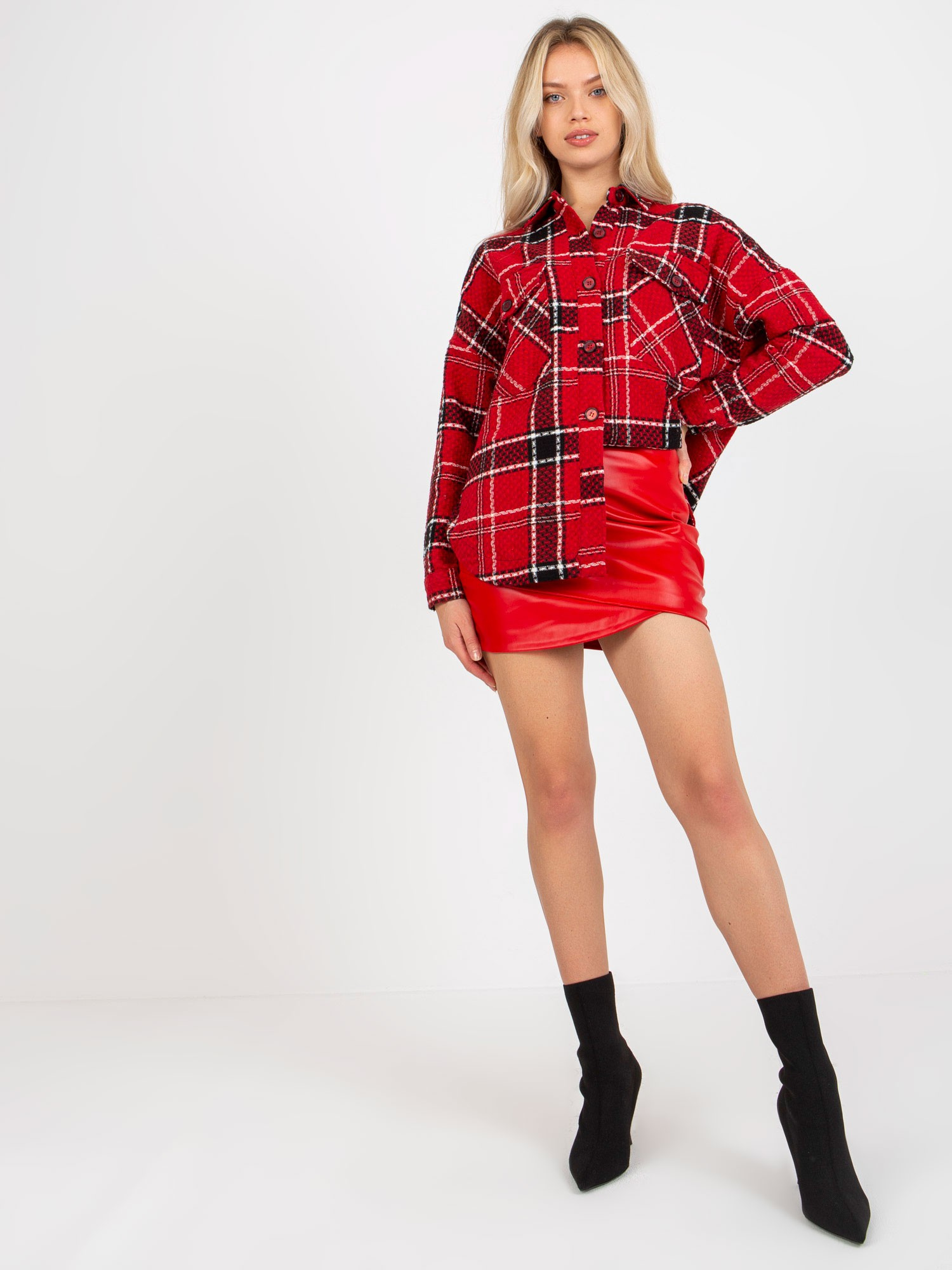 Červená dámska károvaná košeľa DN-KS-3997.08-black-red Veľkosť: S