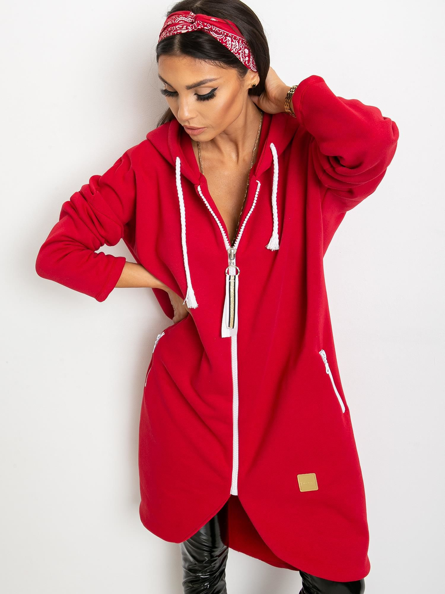 Červená dámska dlhá mikina RV-BL-4742.20P-red Veľkosť: S/M