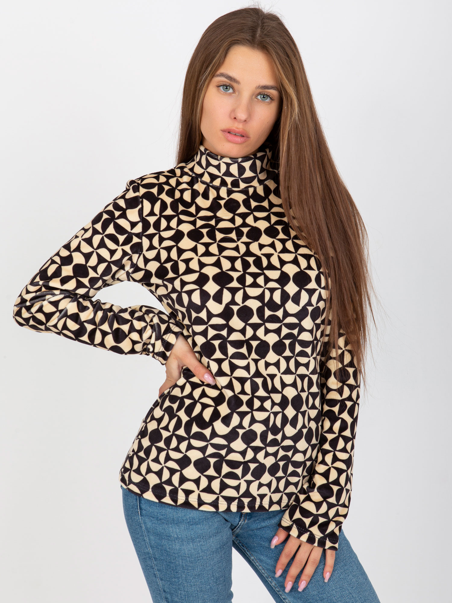 Béžovo-čierny vzorovaný velúrový rolák -RP-BZ-8187-2.06-pattern Veľkosť: ONE SIZE