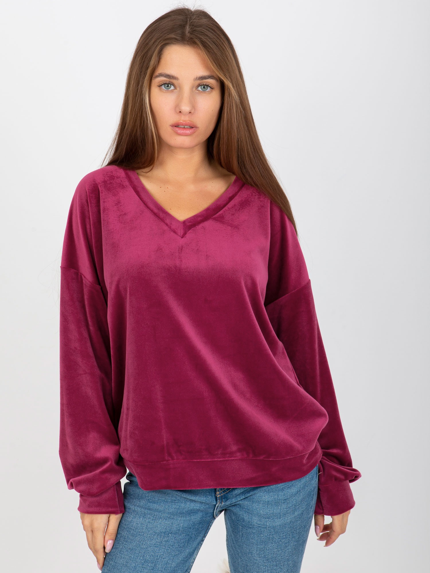 Fuchsiová velúrová mikina -RP-BZ-8188.36X-fuchsia pink Veľkosť: S/M