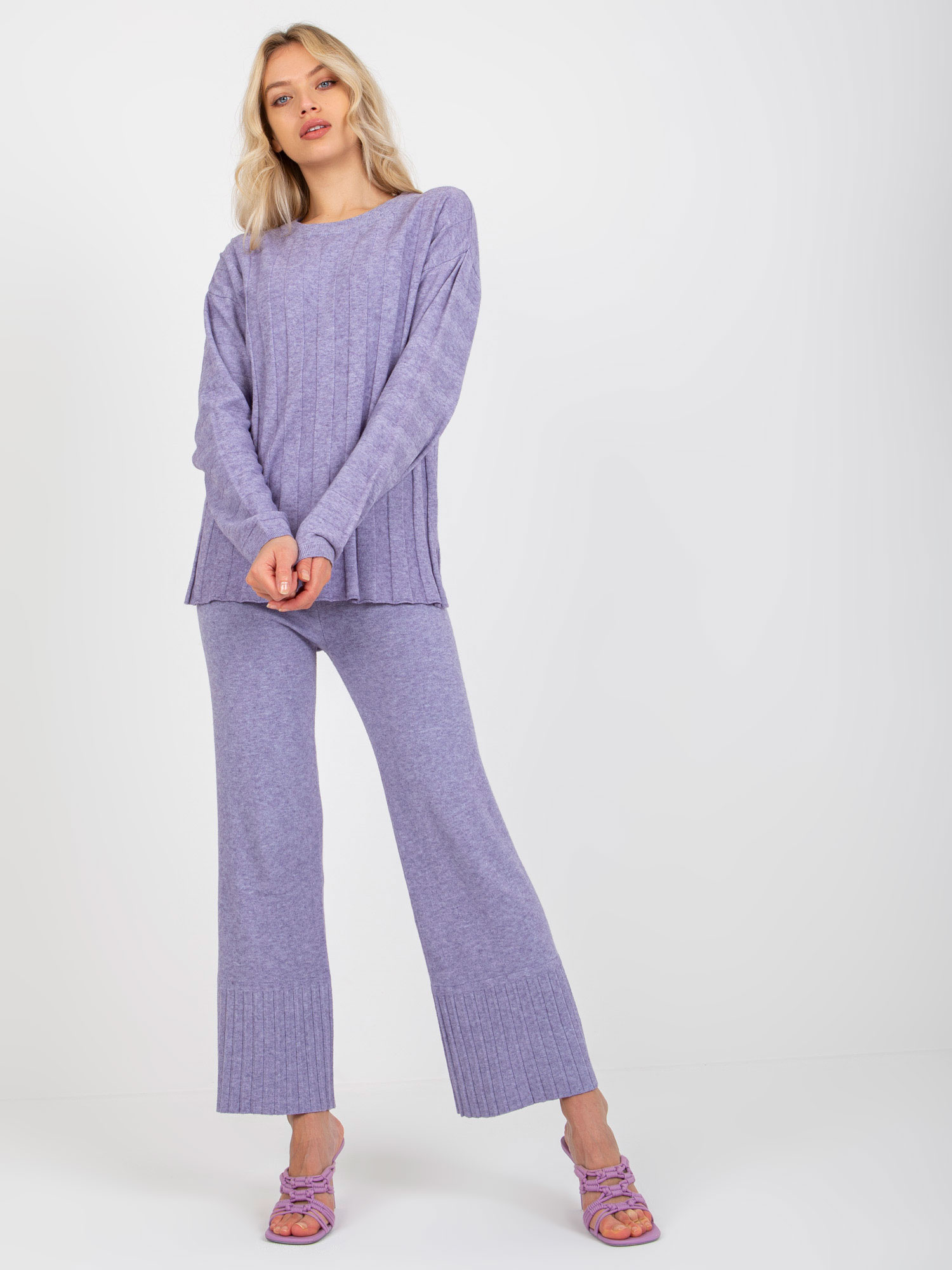 Fialový ľahký sveter s pruhmi VI-SW-20234.75P-purple Veľkosť: ONE SIZE