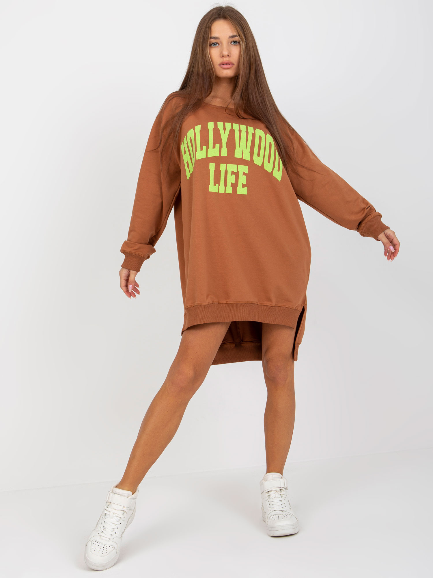 Mikinové šaty Hollywood life - karamelová/limetková -VI-BL-3102.01P-caramel/lime Veľkosť: ONE SIZE