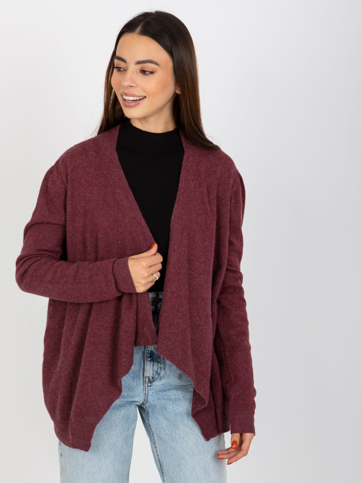 Vínový krátky kardigan -VI-SW-17308.60P-bordo Veľkosť: ONE SIZE