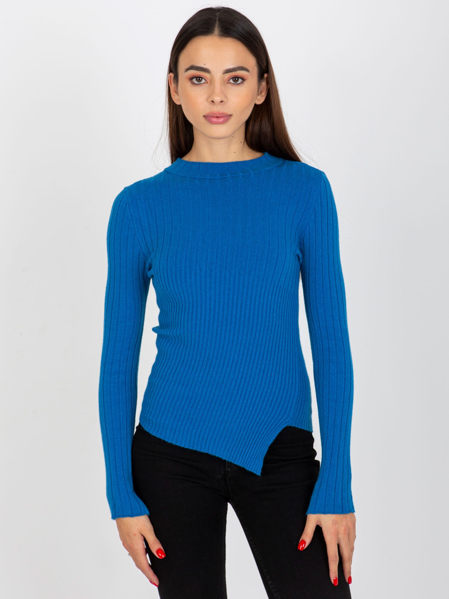 Modrý asymetrický svetr -VI-SW-20298.41P-dark blue Veľkosť: ONE SIZE