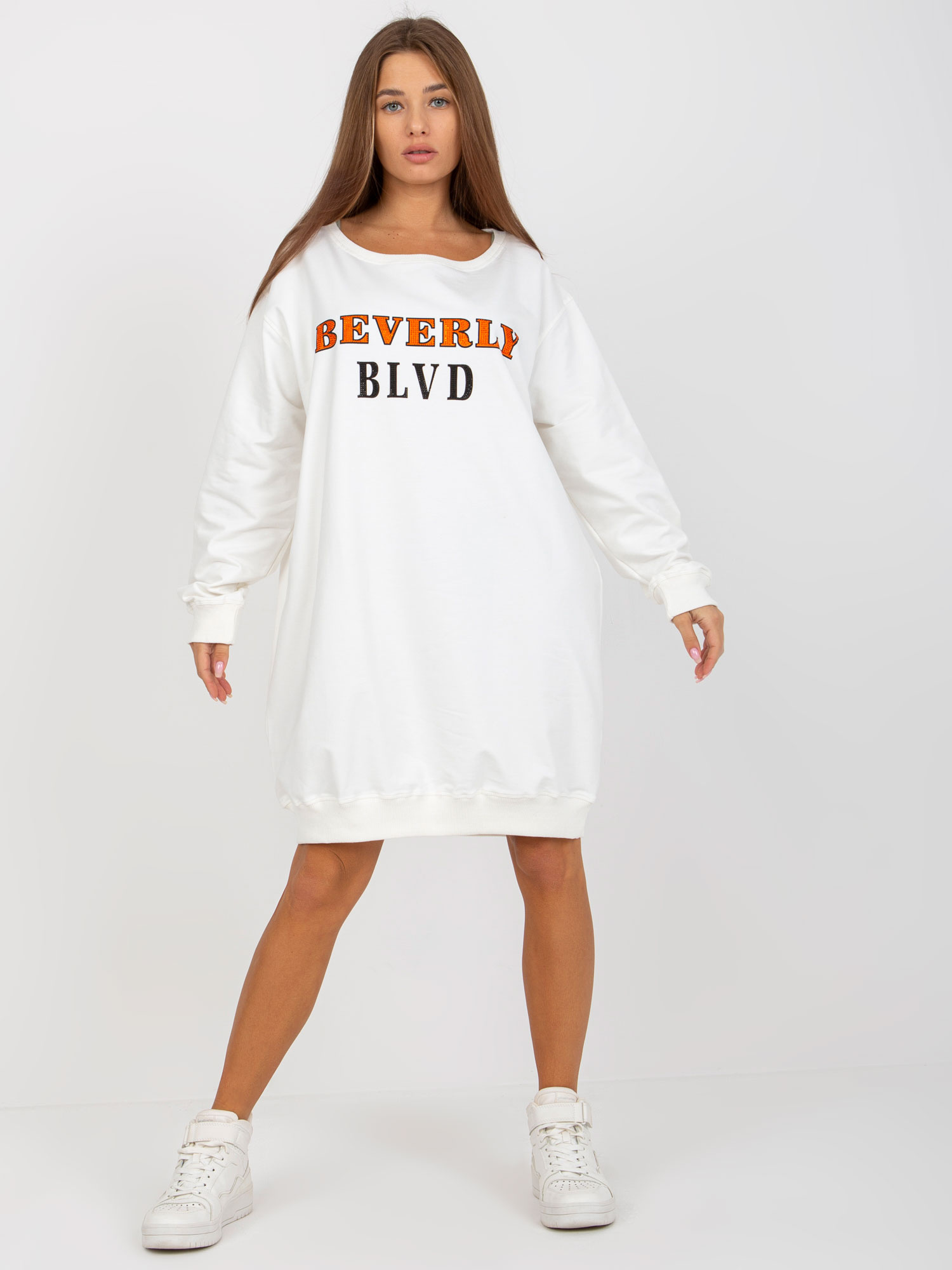 Smotanová dlhá mikina BEVERLY -VI-BL-3075.64P-ecru Veľkosť: ONE SIZE