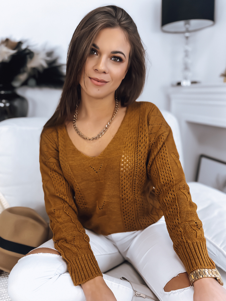 Horčicový pletený sveter DARIA MY1727 Veľkosť: ONE SIZE