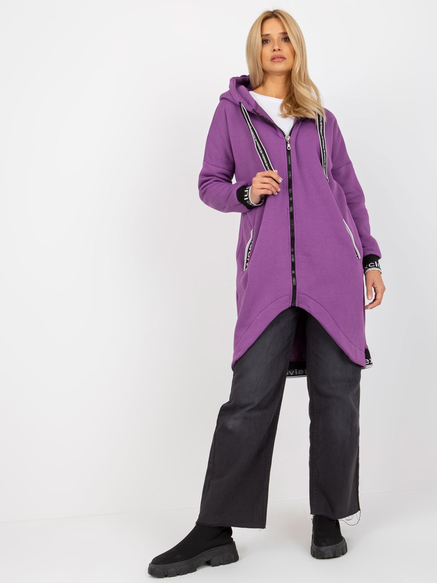 FIALOVÁ DLHÁ MIKINA NA ZIPS -RV-BL-6832.10-PURPLE Veľkosť: S/M