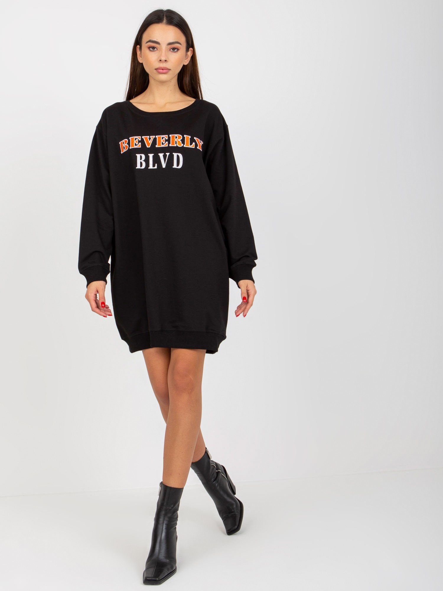 Čierna dlhá mikina BEVERLY -VI-BL-3075.64P-black Veľkosť: ONE SIZE