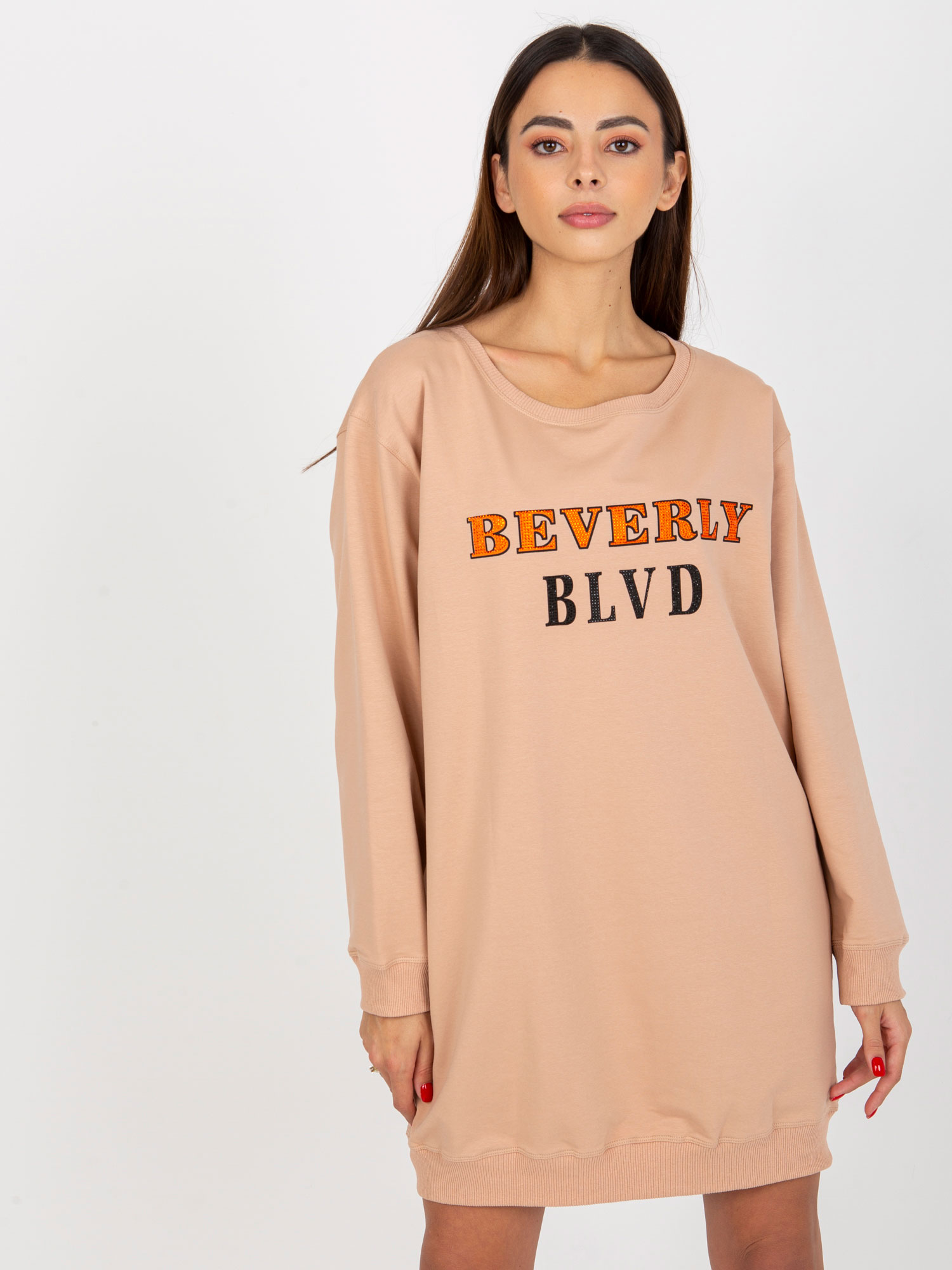 BÉŽOVÁ DLHÁ MIKINA BEVERLY -VI-BL-3075.64P-BEIGE Veľkosť: ONE SIZE