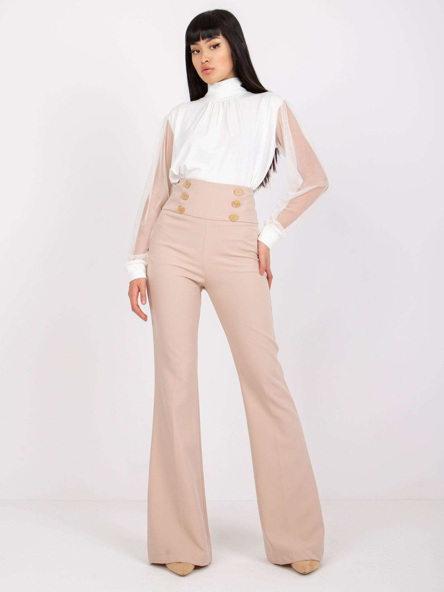 Béžové zvonáče s vysokým pásom a gombíkmi LC-SP-22K-5019.13P-beige Veľkosť: 42
