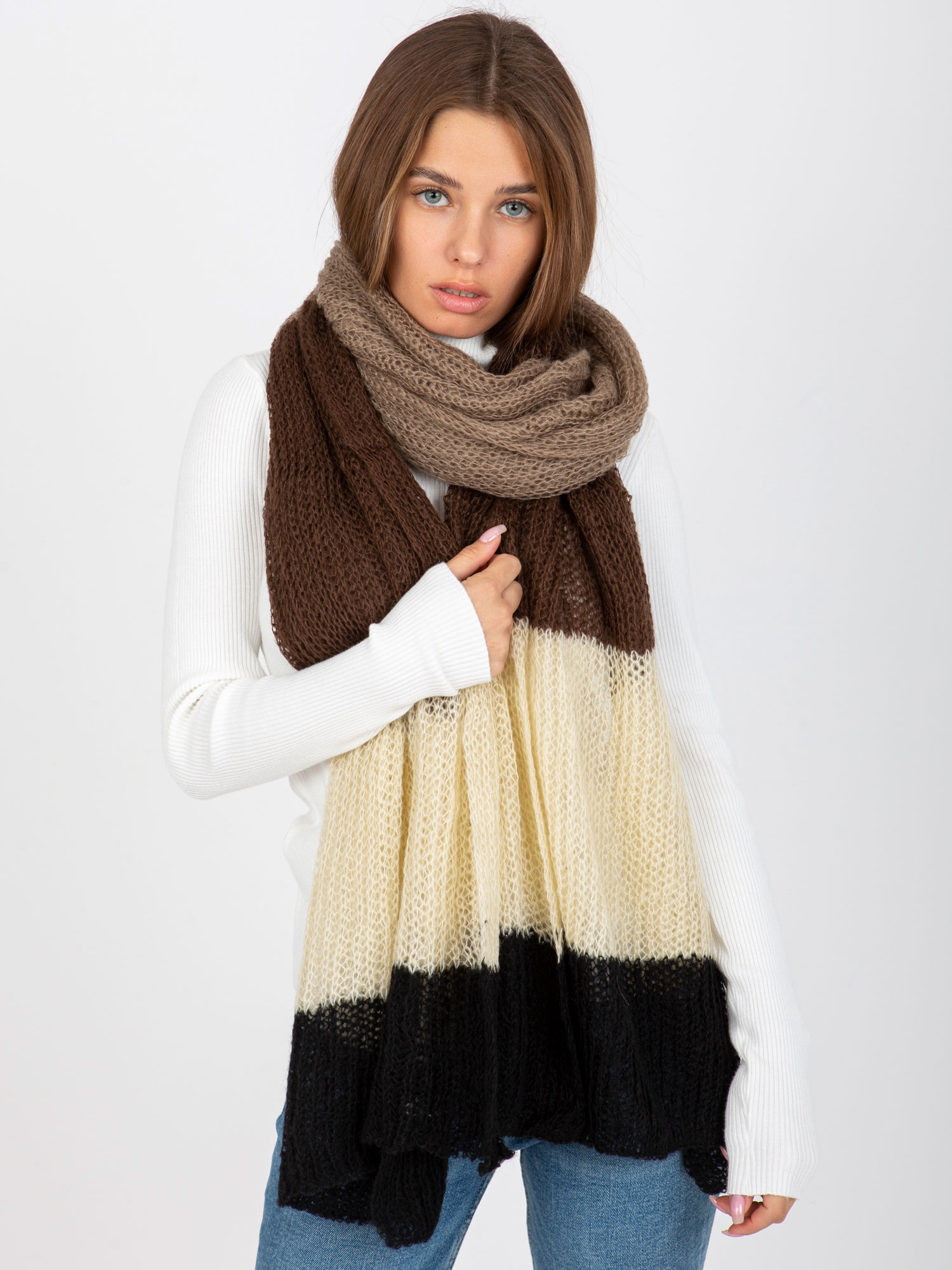 Farebný dlhý šál - hnedý -AT-SZ-LM72271.94 Veľkosť: ONE SIZE