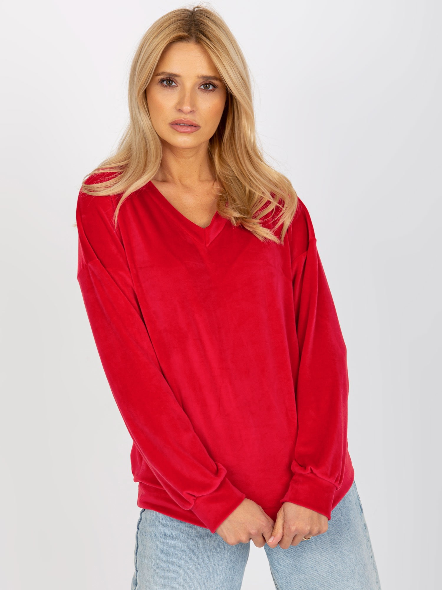 Červená voľná velúrová mikina -RP-BZ-8188.31X-red Veľkosť: S/M