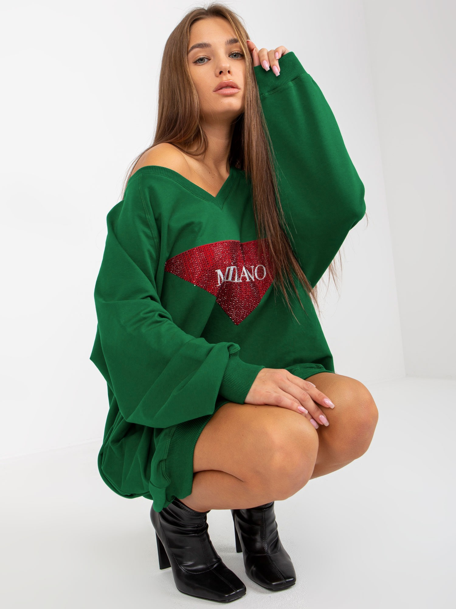 Tmavozelené mikinové šaty Milano -VI-BL-3113.73P-dark green Veľkosť: ONE SIZE