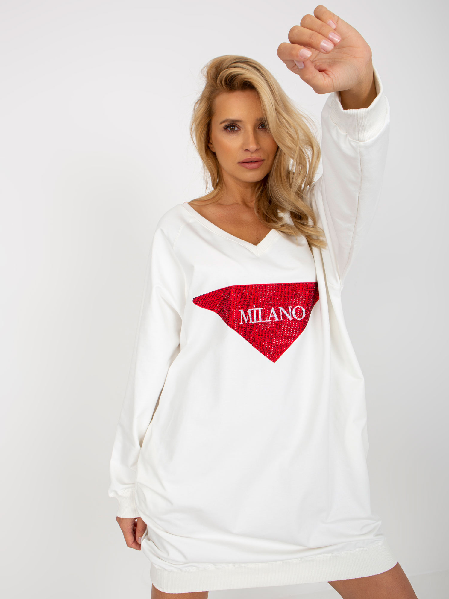 Smotanové mikinové šaty Milano -VI-BL-3113.73P-ecru Veľkosť: ONE SIZE