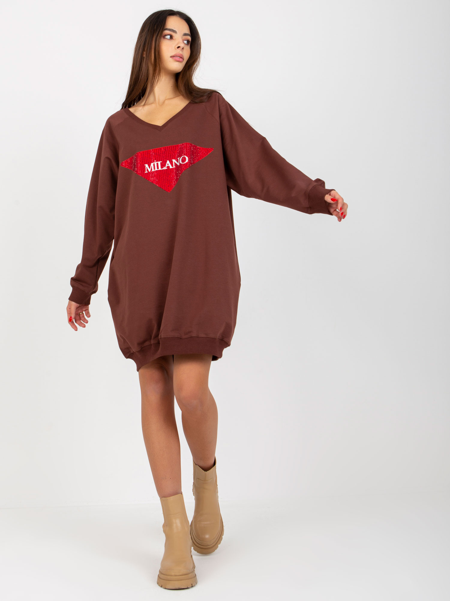 Tmavohnedé mikinové šaty Milano -VI-BL-3113.73P-dark brown Veľkosť: ONE SIZE