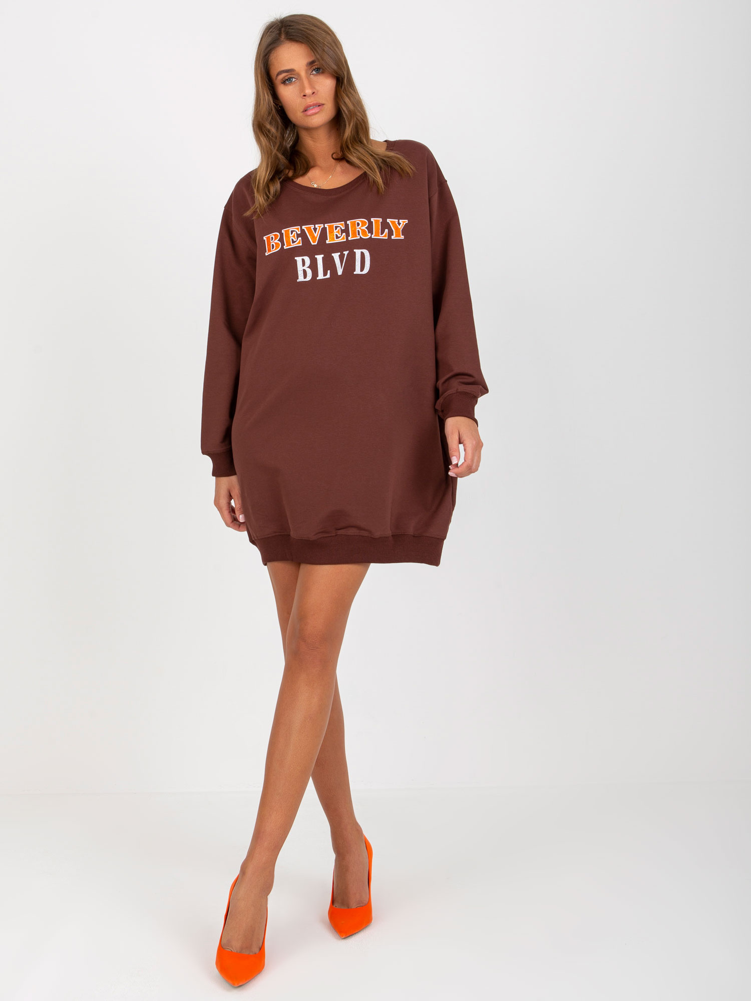 Hnedá dlhá mikina BEVERLY -VI-BL-3075.64P-brown Veľkosť: ONE SIZE