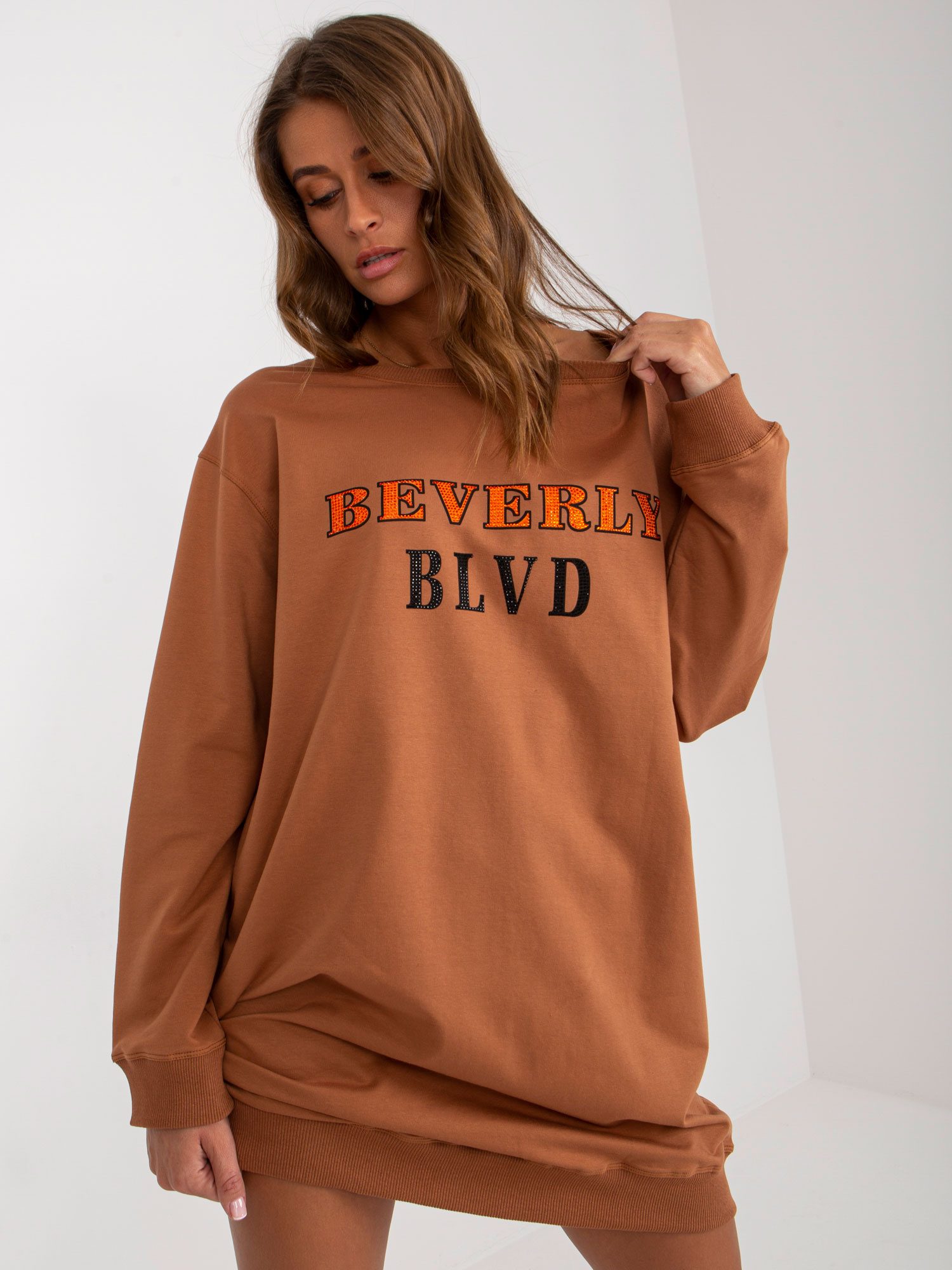 Béžová dlhá mikina BEVERLY -VI-BL-3075.64P-beige Veľkosť: ONE SIZE