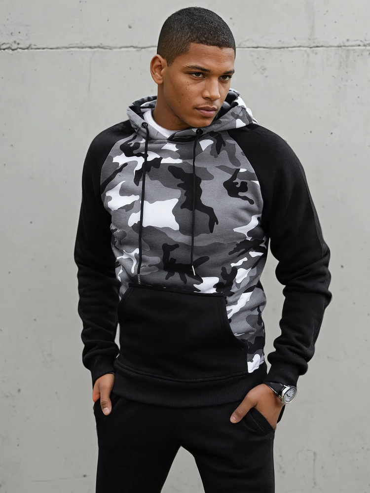 Sivo-čierna mikina s camo vzorom BX5487 Veľkosť: M