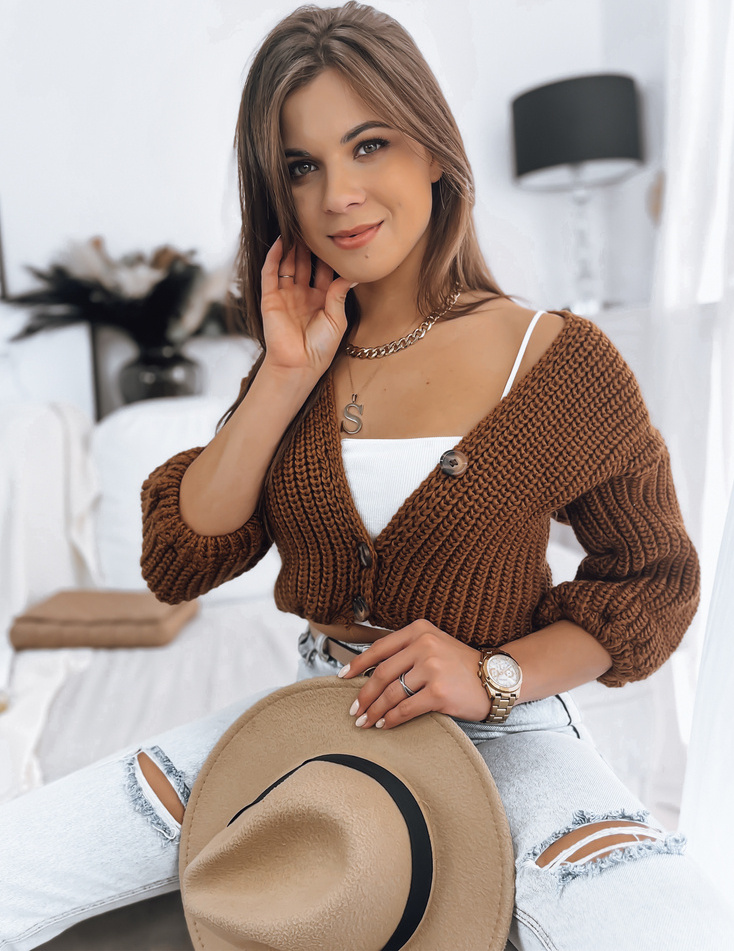 Hnedý krátky sveter na gombíky NUTI MY1678 Veľkosť: ONE SIZE