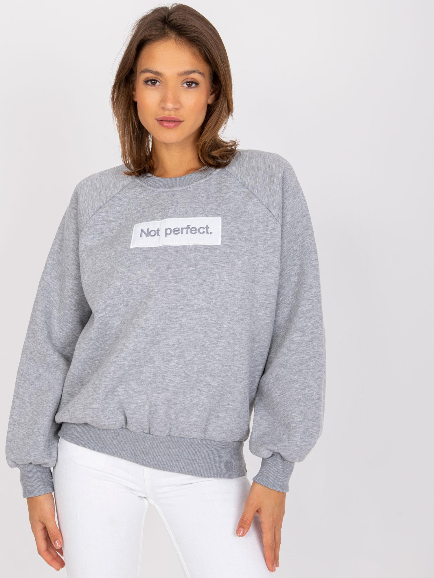 Sivá mikina Tracy s potlačou "Not perfect" -EM-BL-N652.46-grey Veľkosť: S/M