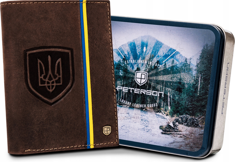 Peterson Hnedá kožená peňaženka s modro-žltým pruhom PTN 324-P-UP UA-HUNT Veľkosť: ONE SIZE