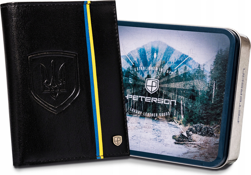 Peterson Čierna kožená peňaženka s modro-žltým pruhom PTN 324-P-UP UA-BLAC Veľkosť: ONE SIZE