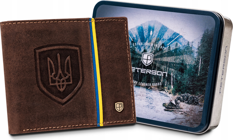 Peterson Hnedá peňaženka s modro-žltým pruhom PTN 1517-P-UP UA-HUN Veľkosť: ONE SIZE