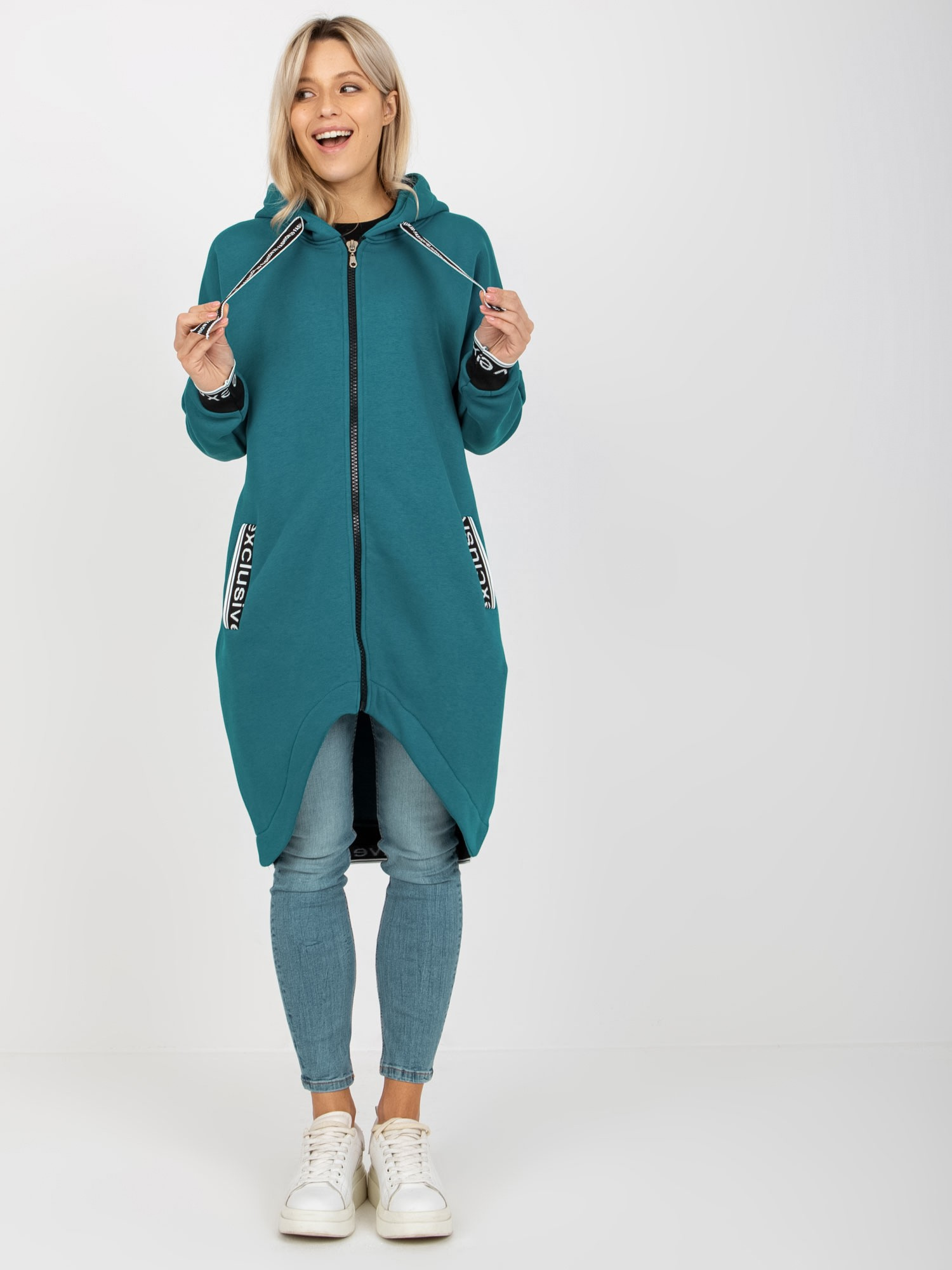 Modrá dlhá mikina na zips RV-BL-6832.10-sea blue Veľkosť: S/M