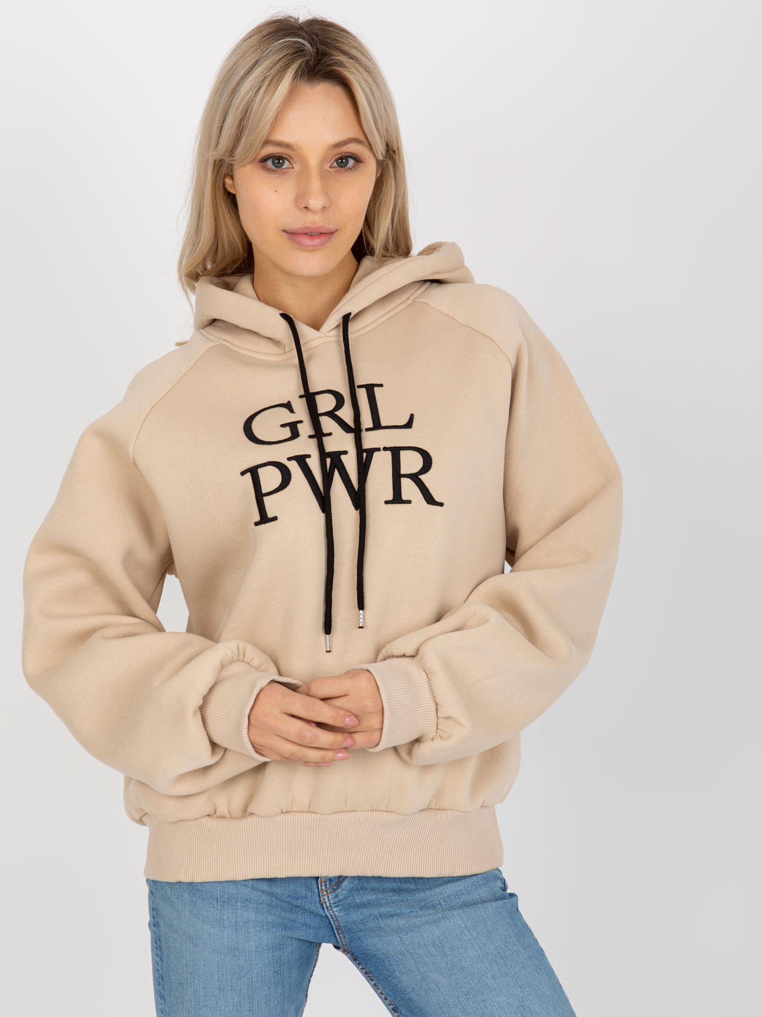 Béžová dámska mikina s nápisom -EM-BL-651/3.39X-beige Veľkosť: L/XL