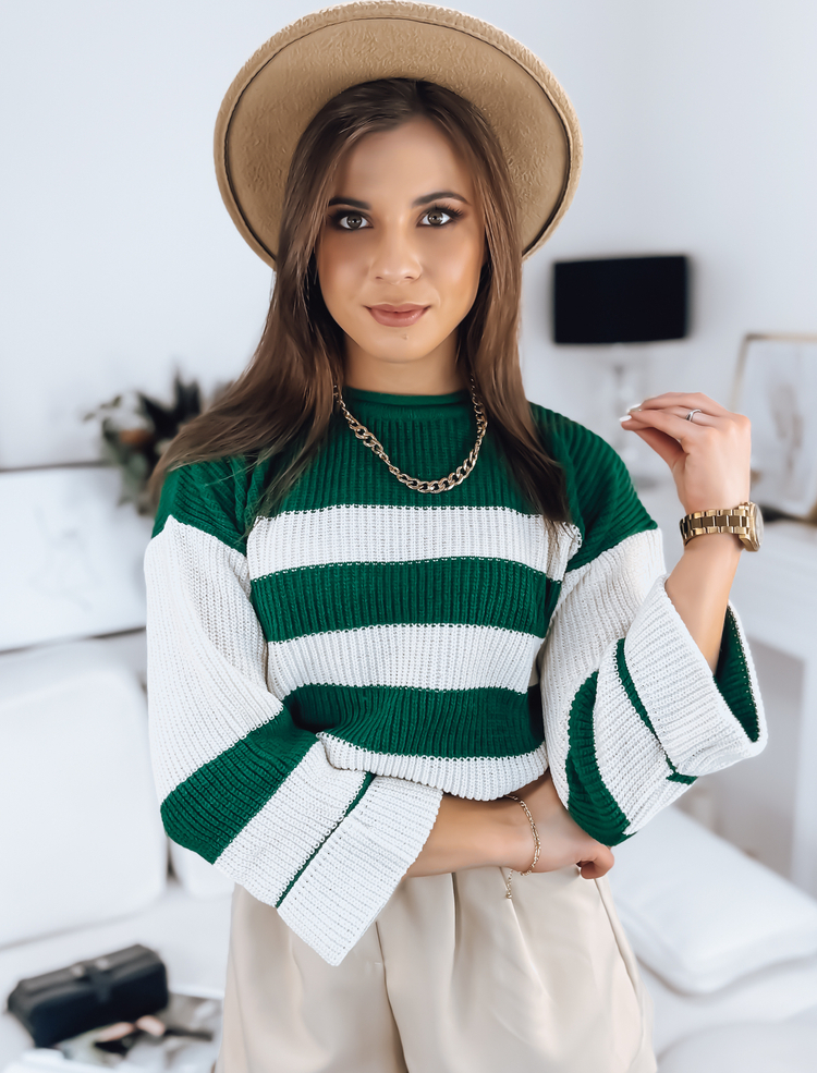 Pruhovaný voľný sveter AMELIA - zelená/biela MY1852 Veľkosť: ONE SIZE