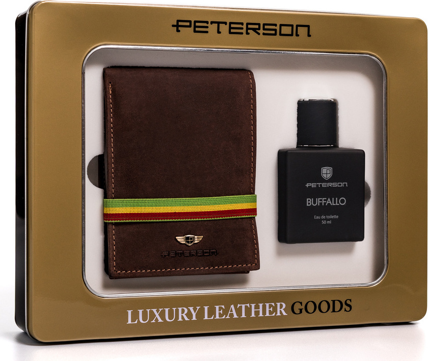 Peterson Sada hnedej koženej peňaženky a vône Buffallo I011 PTN ZM42 Veľkosť: ONE SIZE