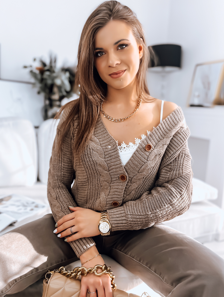 Tmavobéžový prepínací sveter DESTANY MY1738 Veľkosť: ONE SIZE