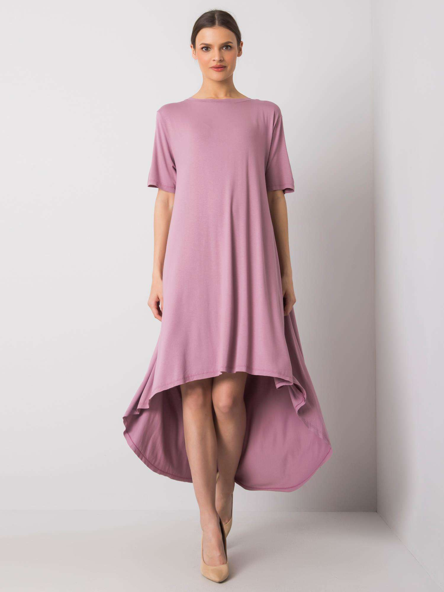 Staroružové asymetrické basic šaty RV-SK-R4889.09-pink Veľkosť: S/M