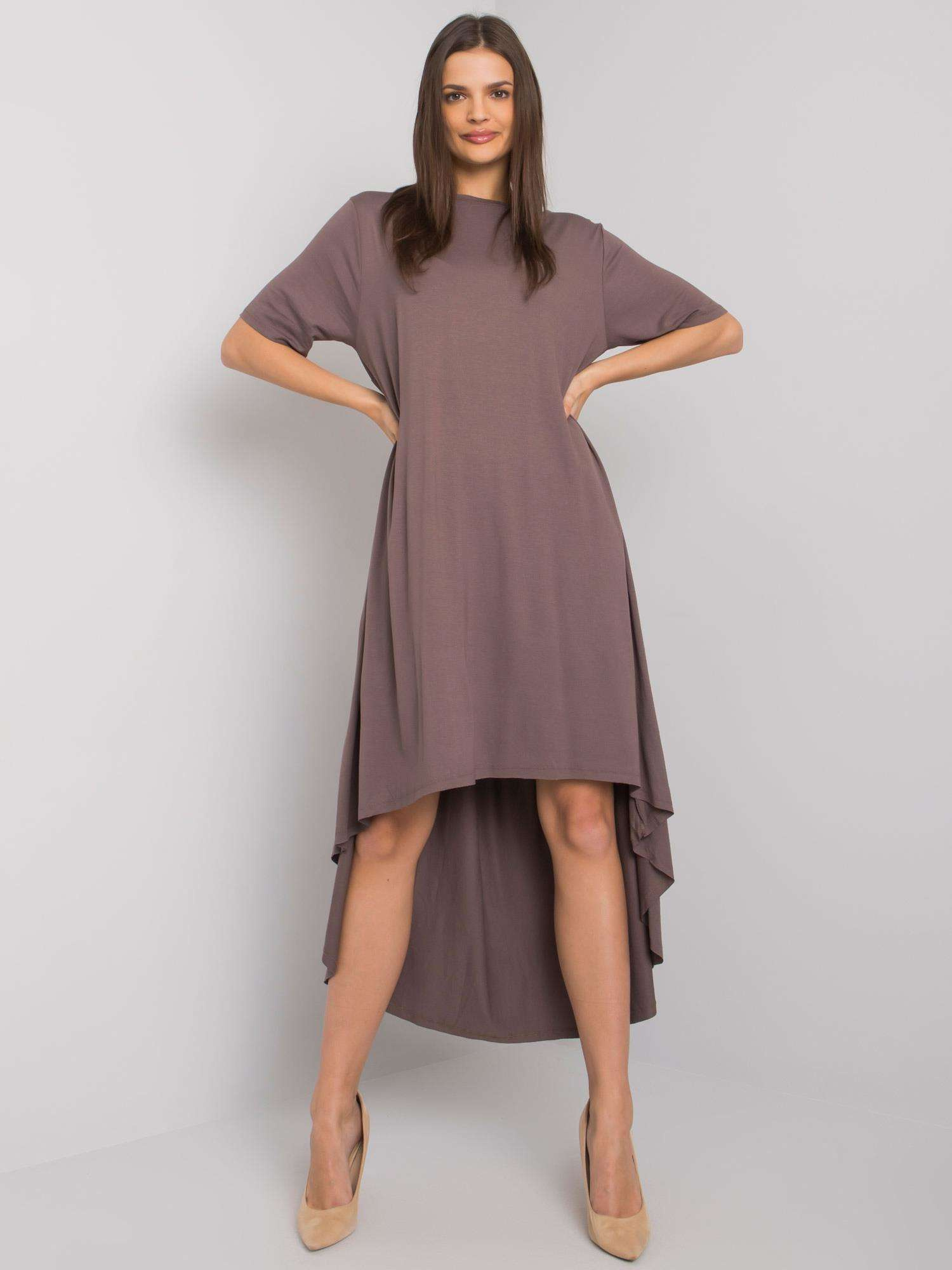 Hnedé dámske asymetrické šaty -RV-SK-R4889.09-brown Veľkosť: S/M
