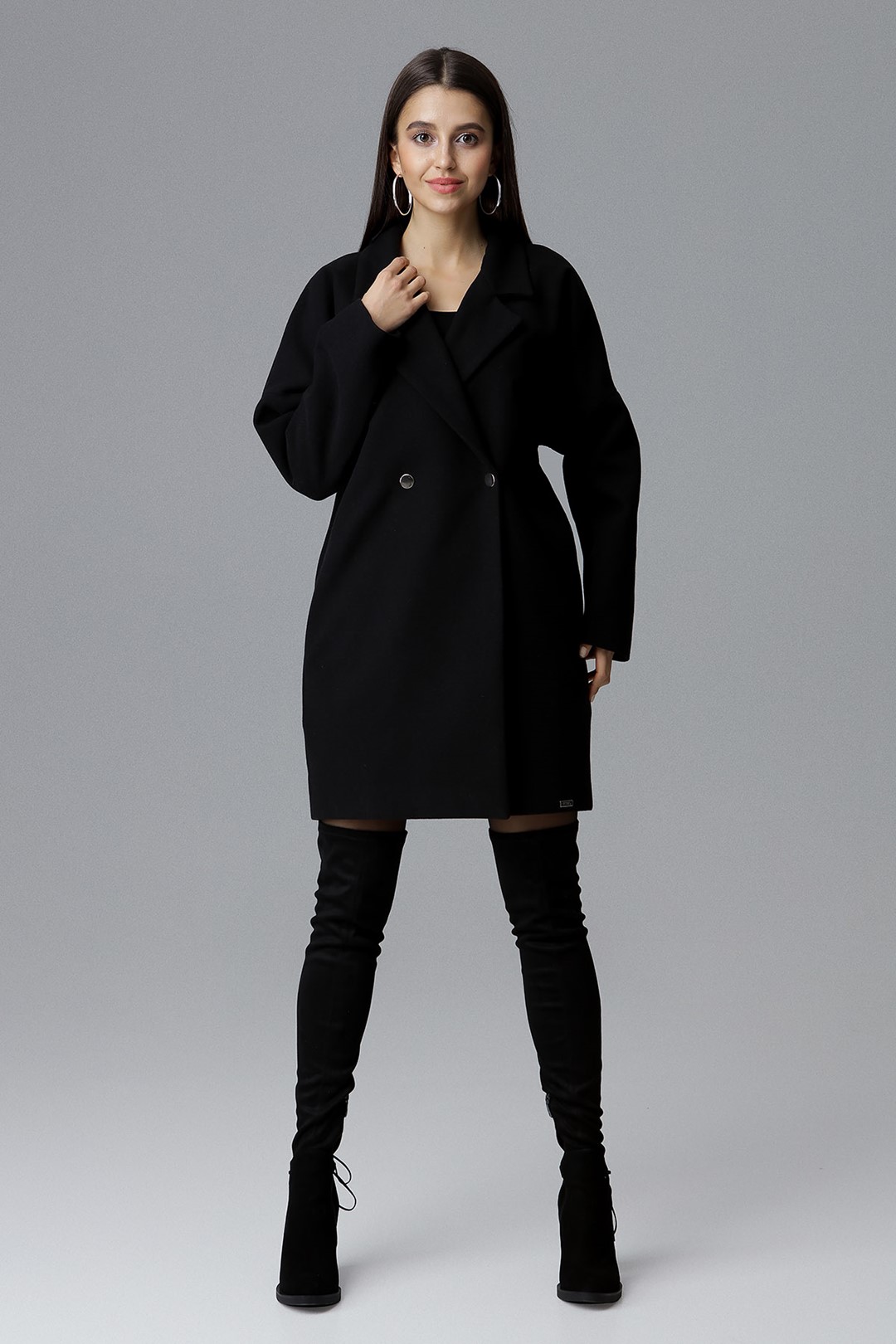 Čierny oversize kabát M625 Black Veľkosť: L/XL
