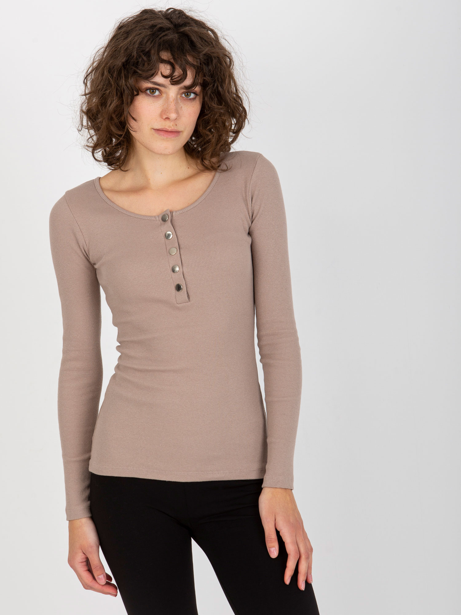 Béžové dámske tričko s dlhými rukávmi RV-BZ-5097.73-dark beige Veľkosť: S/M