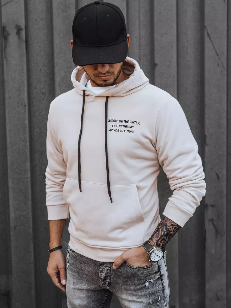 Smotanová mikina s nápisom na hrudi BX5461 Veľkosť: M