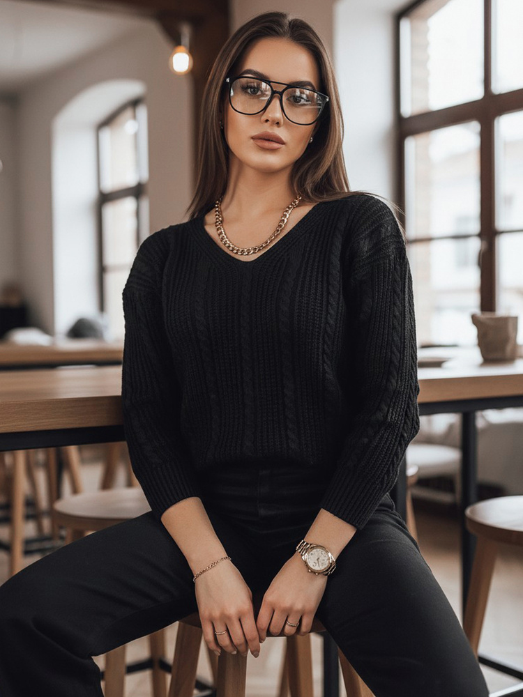 Čierny elegantný sveter WELLMA MY1769 Veľkosť: ONE SIZE