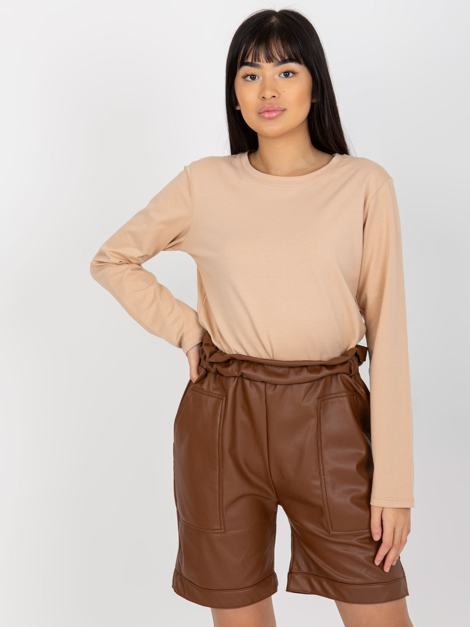 Hnedé koženkové kraťasy VI-SN-155.65P-brown Veľkosť: L/XL